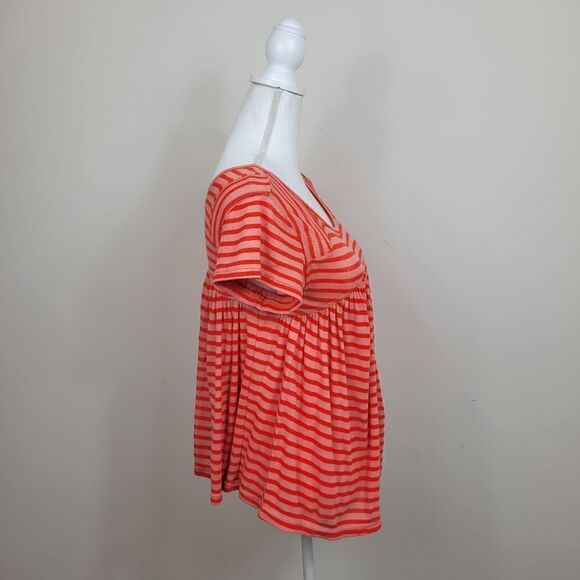 NWT Free People Jojo Stripe Tee. Orange/Coral S#022 - Picture 5 of 13